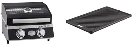 RÖSLE Gasgrill BBQ-Portable VIDERO G2-P tragbarer Tischgrill mit 2 Edelstahlbrennern & Grillplatte VIDERO G2-P Hochwertige Grillplatte aus Gusseisen für Fleisch und kleine Grillstücke