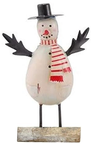 ETC dekorative winterliche Dekofigur Schneemann mit Hut und farbigem Schal Metall bemalt (Rot)