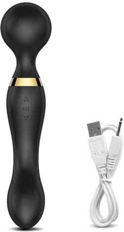 JFRong Silikon Doppelkopf Vibratoren AV Massagestab mit 10 Vibrationsmodi Leise Wasserdicht G-Punkt Klitoris Stimulator Prostata Massage Massagegerät Erotic Sex spielzeug für Frauen Paare(Schwarz)