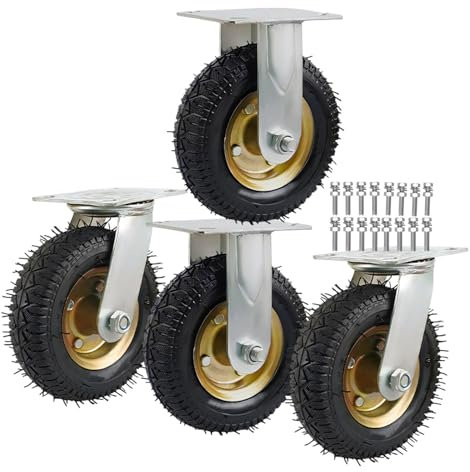 4er SET Rollen Transportrollen Luftreifen Gummiräder 360°Drehbar Strapazierfähige Lenkrollen Durchmesser 150/200/250mm Mit Kugellager Rollen Für Bürostuhl, Zum Speisewagen Mechanisch