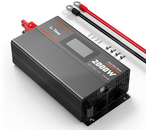 LiTime 2000W Reiner Sinsuswellen Wechselrichter 12V DC zu 230V AC Konverter für Womo, Camping, Solarstrom-Wechselrichter mit 2*AC Ausgängen, Überwachungsbildschirm mit Echtzeit-Statusanzeige