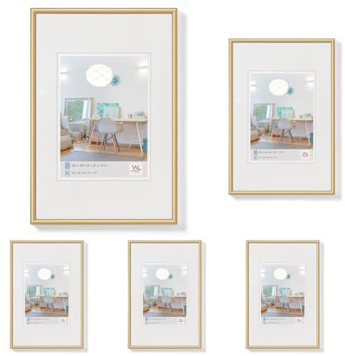walther design Bilderrahmen gold 21 x 29,7 cm (DIN A4) New Lifestyle Kunststoffrahmen KV130G (Packung mit 5)