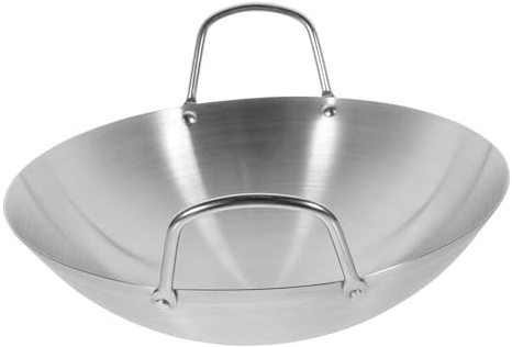 PRETYZOOM Wok in Acciaio Inox Fondo Tondo Argento per Cottura | Distribuzione Uniforme del Calore, Trattiene Calore, Facile da Pulire, Adatto per Uova Strapazzate