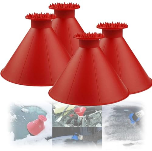 Magischer Eiskratzer für Auto-Windschutzscheibe, 4 Stück, Kegel-Windschutzscheiben-Eiskratzer mit Trichter, magischer Auto-Eiskratzer mit Trichter, runder Schneeschaber (rot x 4)
