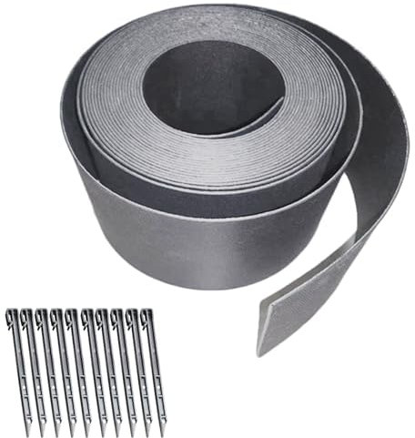 10M Flexible Plastic Lawn Edging Garden Edging, 12CM Depth Lawn Landscape Garden Edging with 6pcs Garden Pegs, No-Dig Flexible Plastic Edging for Grass Flower Bed Pathway Backyard Driveway (Grey)