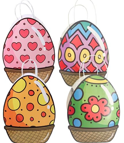 KEELYY Sacchetti Regalo di Pasqua 4 pezzi Sacchetti Carta a Forma di Uova di Pasqua, Sacchetti di Carta con Manico, per Confezione regalo o Decorazione Pasquale