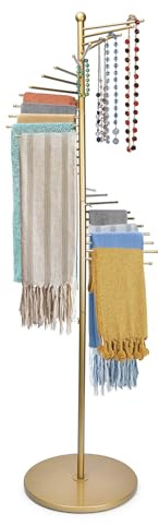 Vrietina Metal Scarf Rack, Freestanding Spiral Scarf Holder Commercial Hijab Organizer Belt Pants Hanger with 30 Rods for Clothing Store Home, Space Saving Shelves (Color: Gold, Size: 17''x67'')