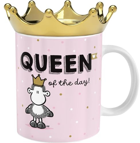 Sheepworld Tasse Krone mit Motivdruck Queen | Kaffeetasse, Porzellan, 35 cl, Deckel in Kronenform, Geschenkbox | Geschenk für Sie, Freundin, Schwester, Kollegin | 48946