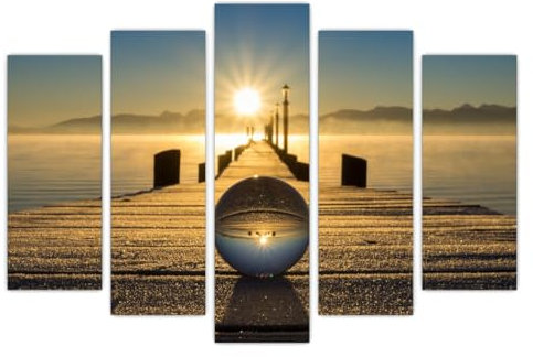 AREDE 5er Set Wandkunst Gemälde Bild Poster Sonnenaufgang und Glaskugel | 120 x 80 cm | Wandbilder Wanddekoration Home Office Wohnzimmer Schlafzimmer Dekoration | Fertig zum Aufhängen