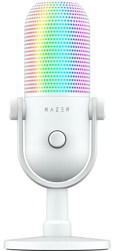 Razer Seiren V3 Chroma - RGB USB-Mikrofon - Supernieren Kondensator-Mikrofon mit Tap-to-Mute (Reaktive Beleuchtung, Digitaler Verstärkungsbegrenzer und integrierter Schockdämpfer) Weiß
