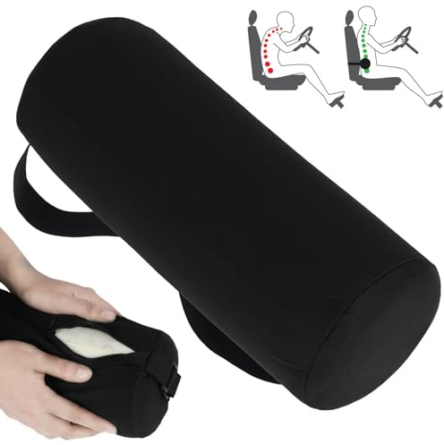 Lumbar Roll Pillow with Elastic Strap 11inch for Lower Back Lumbar Support Pillows Memory Foam Roll Pillow with Removable Washable Cover Ergonomic Neck Support Pillows Length Back Support Rolls