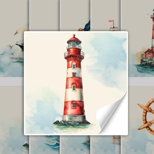 GRAZDesign Fliesenaufkleber Möwe Leuchtturm Bad & Küche Maritime Aufkleber für Fliesen Klebefliesen - 15x15cm / 10 Stück