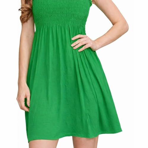 BOOM Prime Damer Sun Strapless Kort Klänning Kvinnor Sommarklänningar Casual Mini Beach Cover Up Bootubube Sheering Toppar (Jade Green, 48-50)
