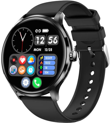 QESTO Kmccd Inteligente Mujer con Llamadas Bluetooth, Smartwatch Hombre Deportivo con Pulsómetro Monitor Sueñode, 3.5 cm HD Militar Smart Watch para Android iOS, Negro