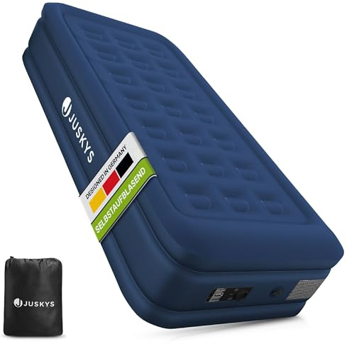 Juskys Luftmatratze Sapri M in Blau - 1 Personen Luftbett selbstaufblasend - aufblasbare Matratze als Gästebett oder Camping - integrierter Pumpe