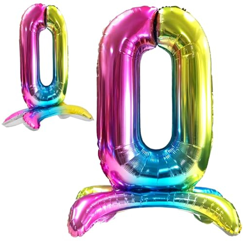 Palloncino Compleanno 10 20 30 40 50 60 70 80 90 Numero 0 Gigante Multicolore Metallizzato in Piedi, Palloncino XXL di 82 cm. Decorazione Compleanno. Ad Aria.