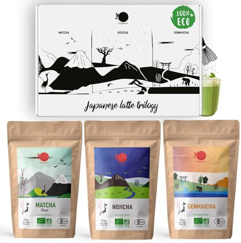 ORIGEENS MATCHA LATTE TRILOGY GIFT SET 3 * 50g - Organic powder of : Matcha, Hojicha, Genmaicha