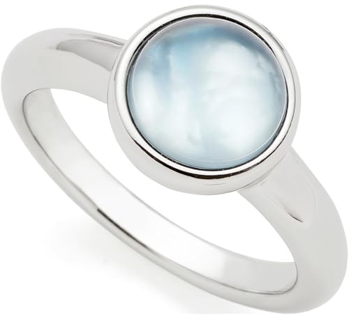JEWELS BY LEONARDO Ring Bea grey, Band-Ring aus silberfarbenem Edelstahl, Gr. 19 (60), Glasstein mit unterlegtem Perlmutt in grau-blau, Schmuck Damen Geschenk, 024361