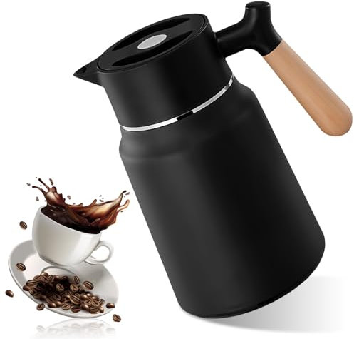 Caraffa Termica 1,5 L, Brocca Termica, Caraffa Da Caffè, Thermos, Brocca Sotto Vuoto Isolata Con Manico Effetto Legno per Tè, Caffè, Latte