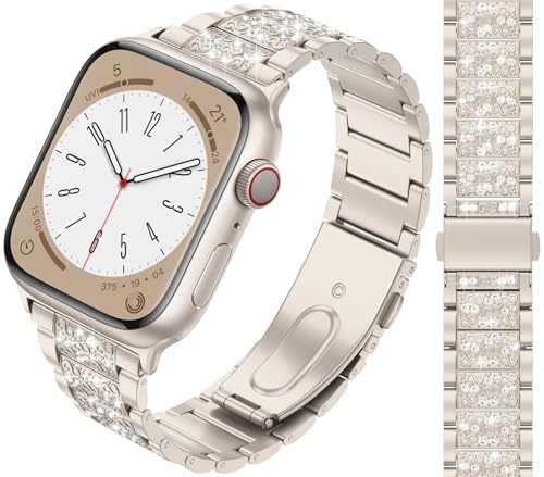 JJii Sung Bling Diamond Strap compatible with Apple Watch Straps 38mm 40mm 41mm 42mm 44mm 45mm 46mm 49mm, Women Sparkling Diamond Metal Band for iWatch Series Ultra SE 11 10 9 8 7 6 5 4 3 2 1