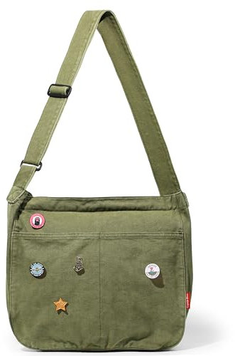 Captain Blues Canvas Messenger Bag, Große Kuriertasche mit Multi-Pockets, Canvas Tasche Shoulder Bag für Damen & Herren, Messenger Bags School Y2K (Grün)