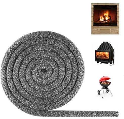 Joint Tressé pour Insert et Poêle,8MM x 2M Joint en Fibre de Verre,Joint Réfractaire,Joint Insert Cheminée,Joint pour Poele a Bois,Joint de Porte de Poêle à Bois,Corde de Poêle à Bois pour Cheminée