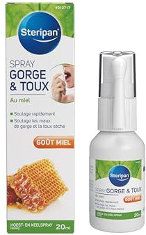 Steripan - Spray Gorge & Toux - Goût Miel - Soulage Rapidement les Maux de la Gorge et la Toux Sèche - 20ML