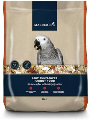 Marriages - Low Sunflower Parrot Food 2kg, Parrot Seed with Oats and Peanut Kernels, Wholesome Bird Seed, Bird Food Packed with Fibre and Protein