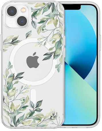 RALEAVO für iPhone 15 Magnetisch Hülle Niedlich Blumen, Blatt | Für iPhone 15 Kompatibel mit MagSafe Hülle, Stark Magnetisch Fester Hard-PC Klar Hülle Stoßfest Schutzhülle