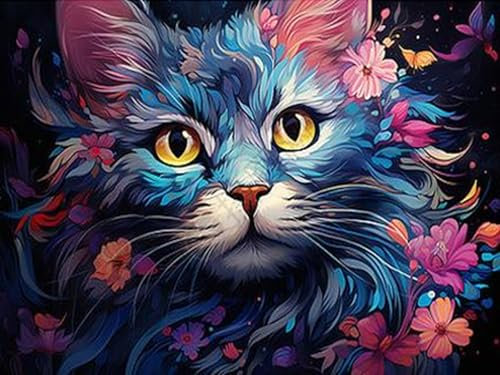 Lehaha Malen nach Zahlen Kit für Erwachsene Kinder,DIY Ölgemälde Kits mit Pinsel-Leinwand,Paint by Numbers für blaue Katze Tier,Weihnachten Geburtstag Home Haus Deko(30 * 40cm)