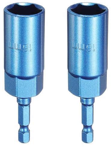 sourcing map 2pcs Nut Driver 16mm Hex Drive Socket CR-V Steel Power Screw Drill Bits Socket Wrench Tools with 1/4 Quick Change Hex Shank for Power Drills Impact Drivers, Blue