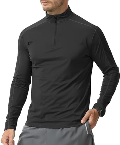 Danfiki UV-skjorta för män, långärmad skyddsskjortor, rashguard, snabbtorkande, 1/4 dragkedja, svart, XL