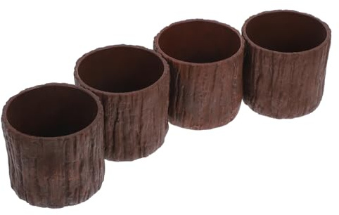 Yardenfun Lot De 4 Mini Pots De Fleurs Rustiques Imitation Bois 11 X 10 Cm pour Petites Plantes Balcon Décoration Intérieure Jardin Composition