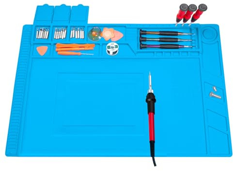 Soldering Mat, Heat Resistant Silicone Work Mat for Electronics Repair, Non-Slip Magnetic Soldering Pad (45x30cm, Blue) – Premium Soldering Station Accessory