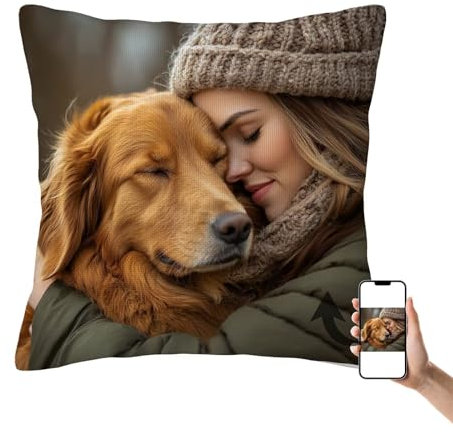 Kissenbezug 60 x 60, Personalisiertes Kissen mit Foto & Text, Selbst Gestalten Personalisierte Kissenbezug mit Beidseitiger Bedrucken und Unsichtbarer Reißverschluss, Geschenke für Mama, Frauen V-5