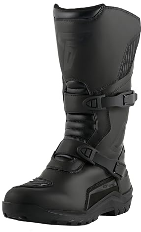 Texpeed Botas Moto Hombre Cuero - Adventure 100% Botas De Moto Impermeables De Corte Largo Homologadas Por La CE Para Motos Touring Cruiser - Negro - EU 43