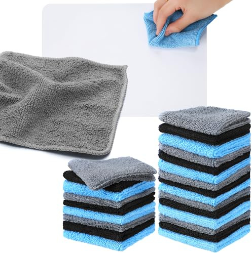 Tanlade Microfiber Cleaning Cloth 6x6 Cleaning Rags Reasonable Kitchen Towels Microfiber Towels Cars Wash Dry Erase Cloth (Blue/Gray/Black,50 Pcs)