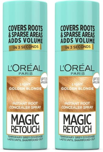 L'Oréal Paris Light Golden Blonde Magic Retouch Hair Colour Root Concealer Spray (75ml), Instant 100% Grey Coverage & Flawless Blend, Quick & Easy Application (Pack of 2)