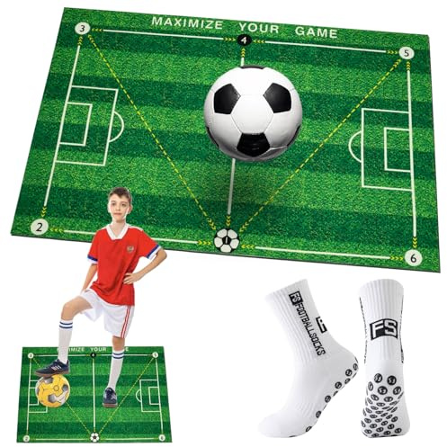 Tappetino da allenamento calcio, 60 x 90 cm, tappetino da allenamento con step e calzini, tappetino da allenamento con controllo palla, regali per bambini