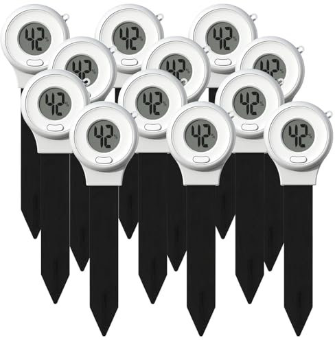 Royal Gardineer Pflanzenwassermonitore: 12er-Set Digitale Boden-Feuchtigkeitsmessgeräte für Pflanzen, LCD (LCD-Bodenfeuchtigkeits-Messer, Feuchte Bodensensor)
