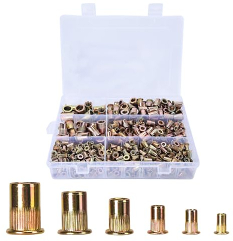 Set di 500 dadi rivettati – Set di dadi per rivetti ciechi in acciaio al carbonio a testa piatta, rivetti filettati zincati (M3 M4 M5 M6 M8 M10)