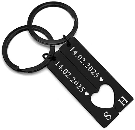 EDSG Personalised Keyring Custom Heart Keyring Set, 2Pcs Couple Keyrings, Valentines Gifts for Him Her Boyfriend Girlfriend, Matching Keychains, Engagement Gifts for Couples