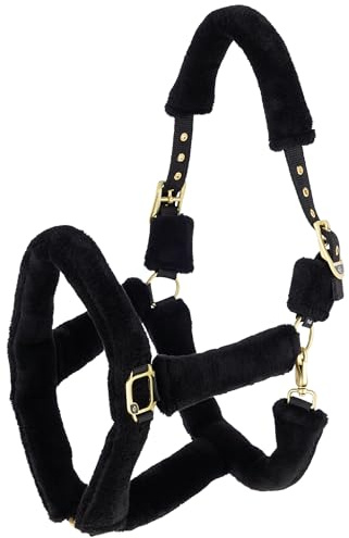 Covalliero Halfter Supersoft 2.0, Pferdehalfter, Black, Cob, Größe 2, 2-Fach verstellbar, mit Webpelz, strapazierfähig, mit Karabinerhaken