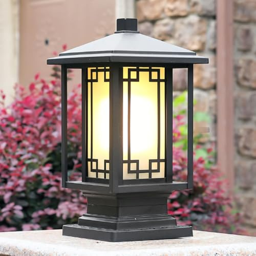 QIVGXBO 1 Pack Farmhouse Pillar Lantern Outside Outdoor Waterproof Exterior Column Lights Front Yard,Pathways Decoration Pillar Table Light Cast Aluminum Lamp Post Light Fixture with E26 Socket