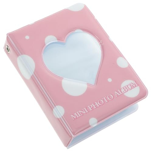 Uonlytech Miniálbum de Fotos Pequeño Forma de Corazón Hueco Álbum de Fotos para 3 Pulgadas Color Rosa Diseño Compacto para Llavero Álbum Portátil para Obsequio y Decoración en Hogar