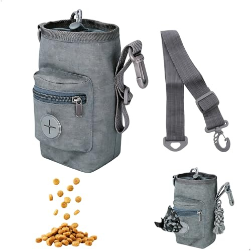 lemgyiamz Porta Premietti per Cani, Porta Sacchetti Cane, Borsa Addestramento Cane con Cordoncino Porta Crocchette Contenitore Crocchette Porta Snack Cane, Cintura Regolabile per Vita, Grigio