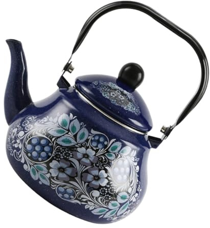 KOCKSHION Bouilloire Émaillée Vintage 2,5l Bleu Paon, Grosse Capacité pour Camping et Randonnée, Bouilloire pour Cuisinière, Théière Décorative Robuste et Pratique