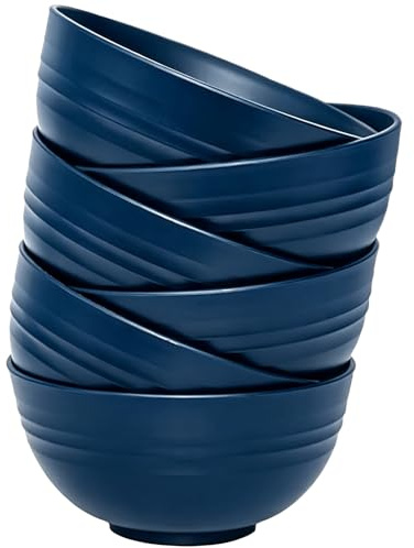 Unbreakable Cereal Bowls, 6Pcs 24 oz Plastic Lightweight Breakfast Bowls | Large Capacity Salad Bowls for Rice Noodle Soup Snack Salad Fruit, Dishwasher & Microwave Safe (Dark Blue)