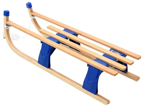 Fällbar släde i trä 110 cm med metalllöpare, dragrep, vikbar, robust plastträdesign för barn och vuxna, utomhus, vinter, snö, kälkåkning i bergsbackarna