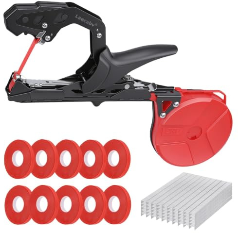 Atadora profesional para plantas con 10 rollos de cinta de 60 m, 500 g | Revestimiento negro anticorrosión, estructura equilibrada antifatiga para viñedos y tomates.